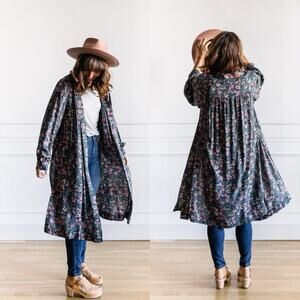 Saltwater Luxe Nikki Robe Kimono Floral Open Front Long Sleeve L Boho Romantic